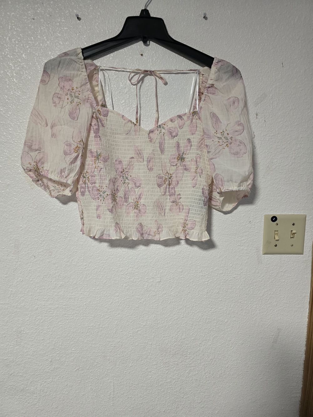 H&M Cream Crop Top with Pink Floral Print